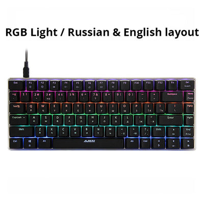 Ajazz AK33 82 keys mechanical keyboard RGB backlight Russian / English layout, blue / black switch gaming keyboard